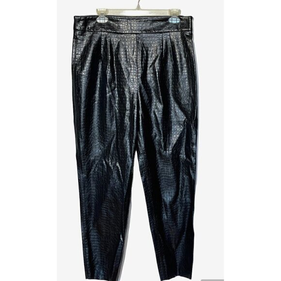 New Zara Black Croco Faux Leather Hi Rise Side Zip Vegan Ankle Pants - Picture 3 of 9